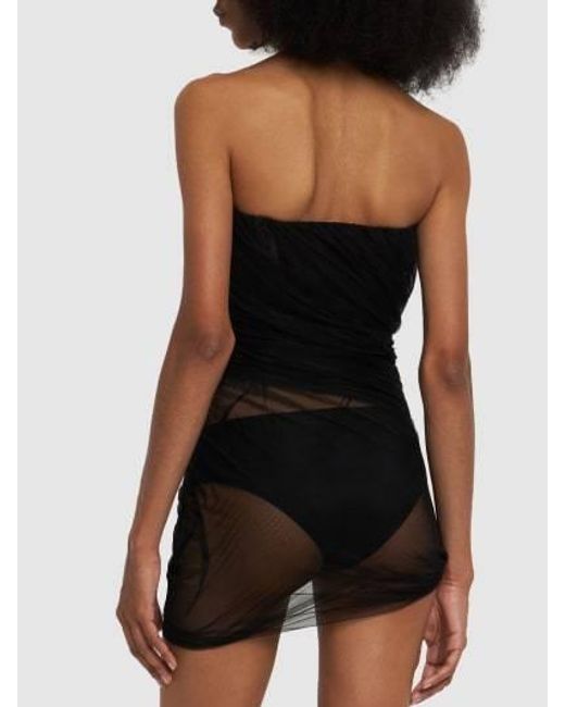 The Attico Black Eita Draped Tulle Mini Dress