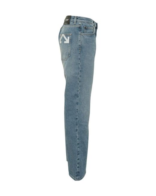 Off-White c/o Virgil Abloh Blue Logo Printed Straight Leg Jeans for men