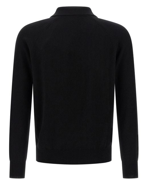 Saint Laurent Black Wool Buttoned Polo Shirt for men