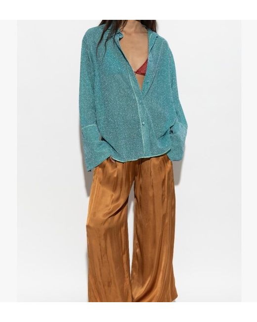 Oseree Blue Oséree Lurex Oversized Shirt