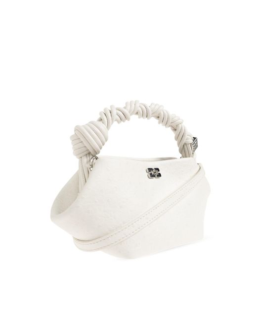 Ganni White Ostrich-Effect Twisted-Handle Tote Bag