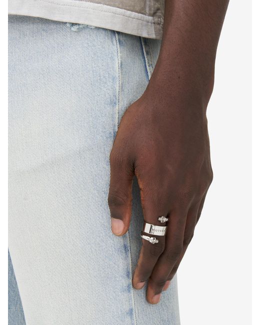 McQueen White Twin Skull Ring for men