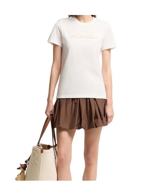Moncler White Logo Embroidered Crewneck T-Shirt