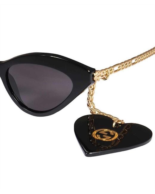 Gucci White Eyewear Cat-Eye Frame Pendant Detail Sunglasses