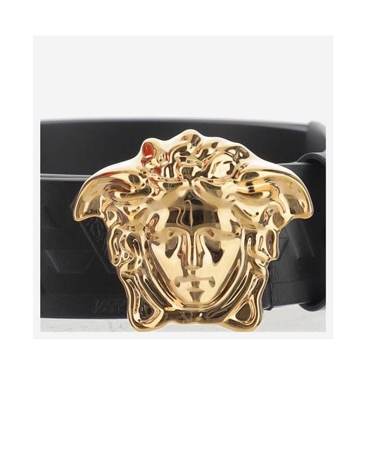 Versace White Medusa Plaque Allover Logo Embossed Belt for men