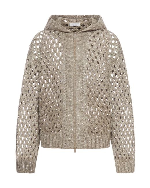 Brunello Cucinelli Gray Zipped Crochet Cardigan
