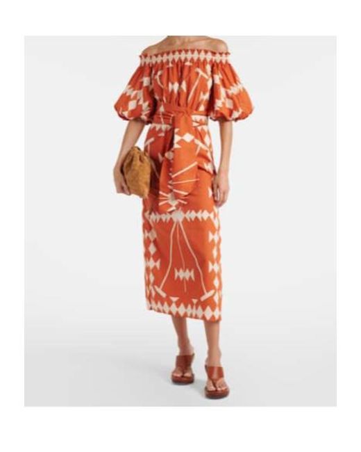 Johanna Ortiz Orange Printed Cotton Poplin Midi Dress
