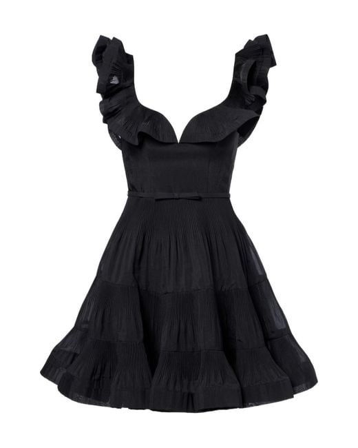 Zimmermann Black Pleated Ruffled Minidress