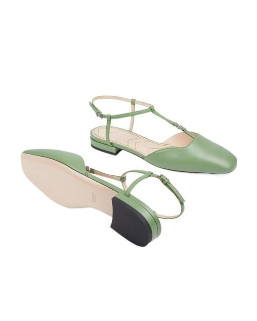 Gucci Green Double G Square-Toe Ballerinas