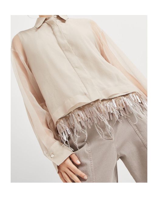 Brunello Cucinelli White Fringe Detailing Blouse