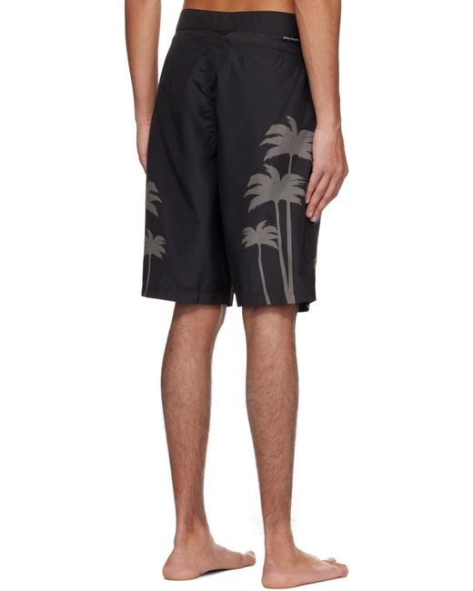 Palm Angels Black Palms Printed Drawstring Swim Shorts for men