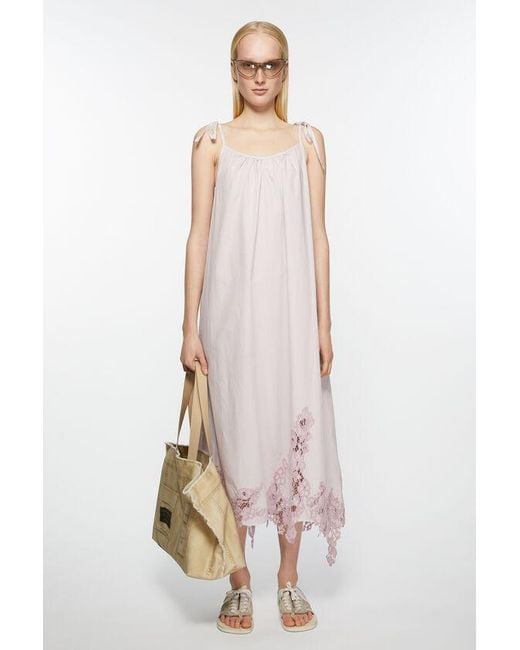 Acne White Floral-Lace Detail Poplin Midi Dress