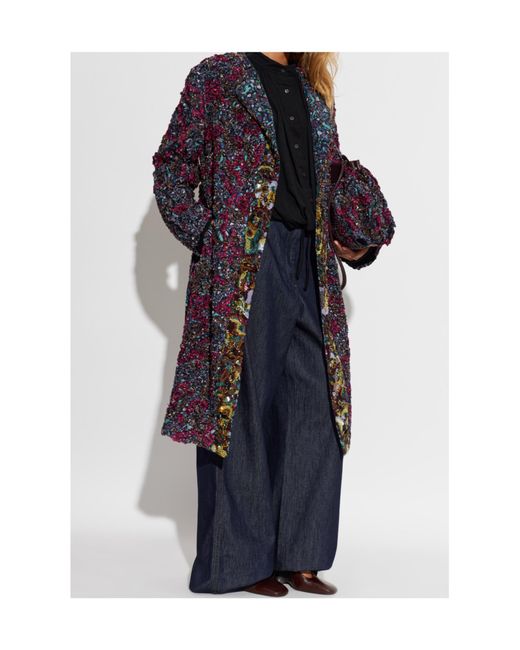 Dries Van Noten Blue Embroidered Coat