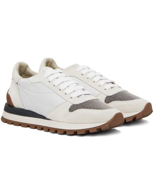 Brunello Cucinelli White Panelled Low-Top Sneakers