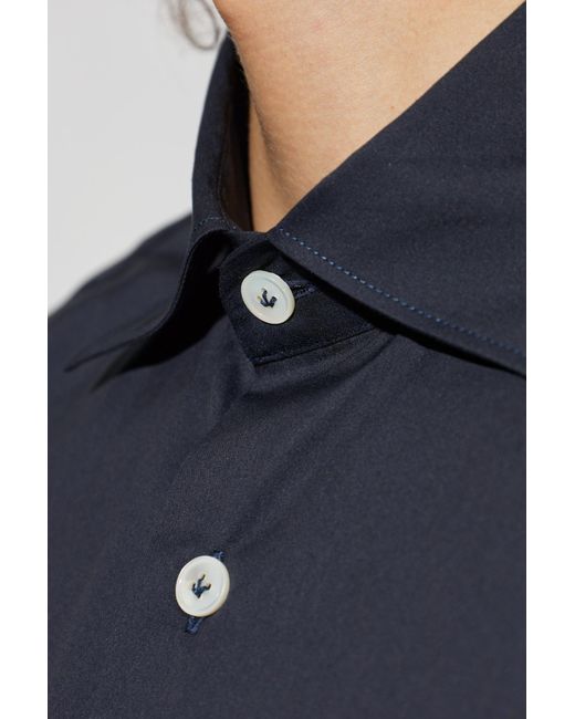 Eleventy Blue Long-Sleeve Classic Shirt for men