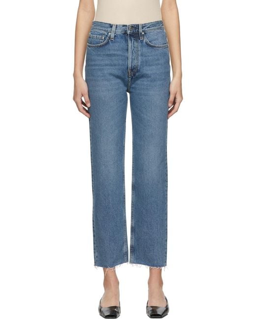 Totême  Blue Totême Logo Patch Cropped-Leg Jeans