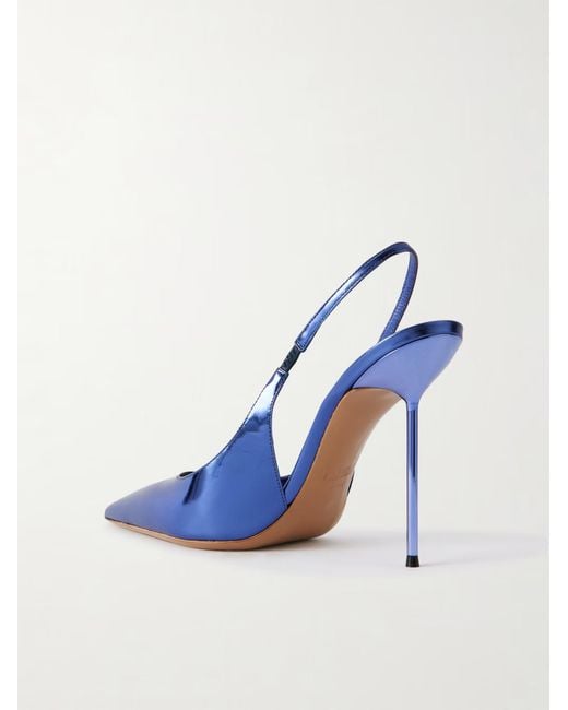 Paris Texas Blue Mirrored Leather Slingback Pumps