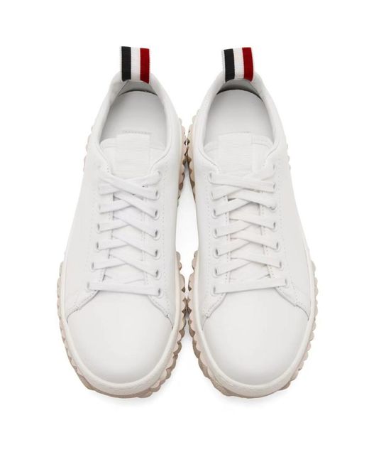 Thom Browne White Court Low-Top Sneakers
