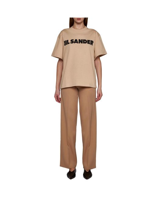 Jil Sander Natural Logo Printed Crewneck T-Shirt