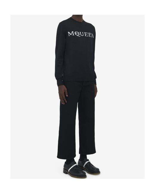 McQueen Blue Merino Wool Logo Sweater for men