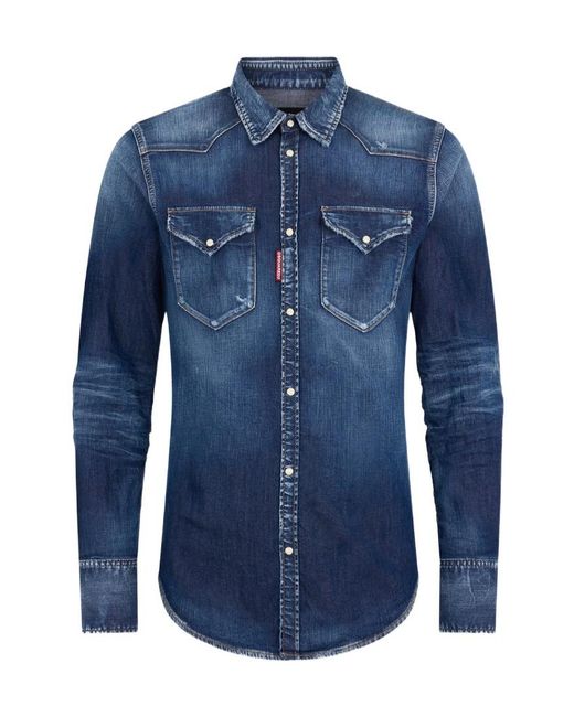 DSquared² Blue Western Denim Shirt for men