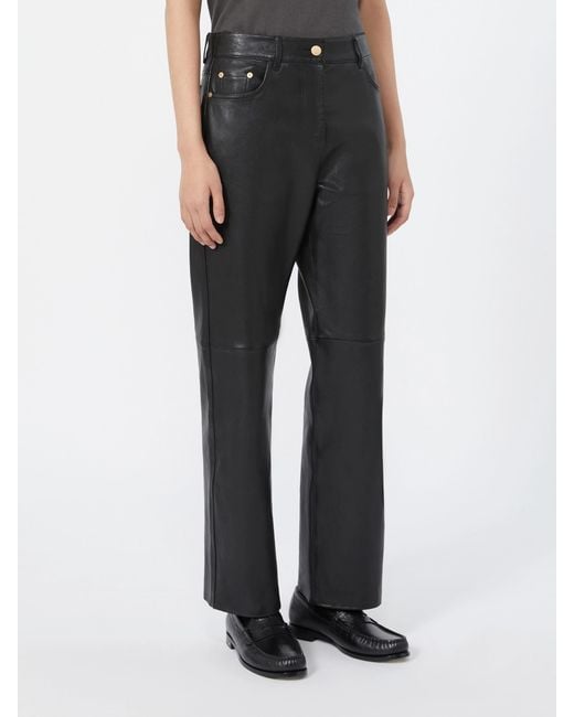 Max Mara Gray Wide-Leg Leather Trousers