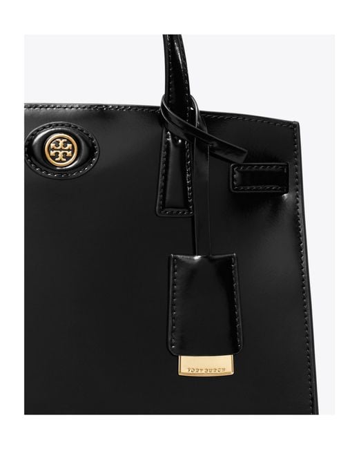 Tory Burch Black Small Robinson Spazzolato Tote Bag
