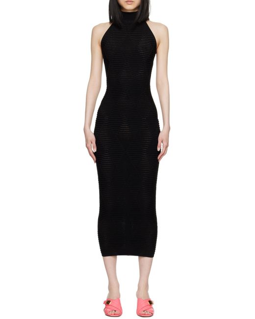 Balmain Black Sleeveless Textured-Knit Midi Dress