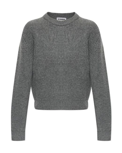 Jil Sander Gray Ribbed Crew-Neck Knitted Jumper