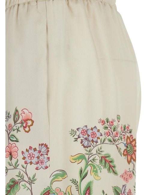 Etro White Pants With Elastic Drawstring Waist And All-Over Floral Print