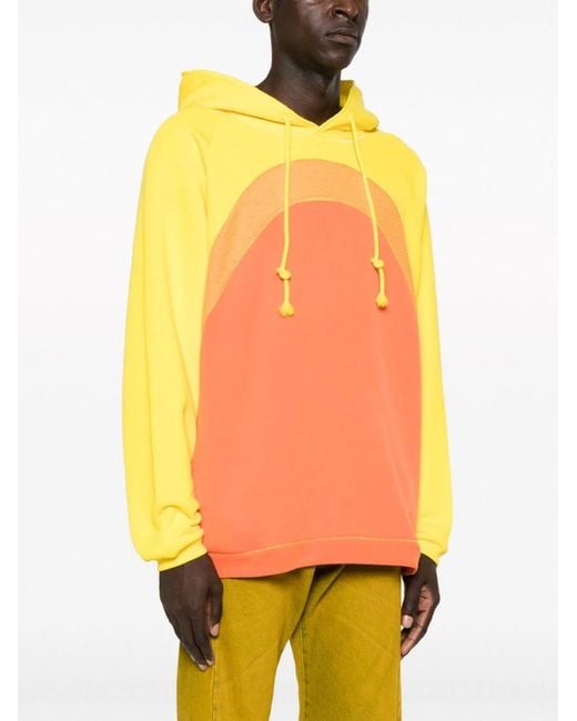 ERL Orange Knit-Panelled Drawstring Hoodie for men