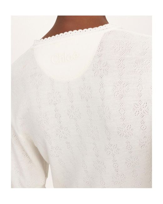 Chloé White Chloé Cropped Ruffled Knit Jumper