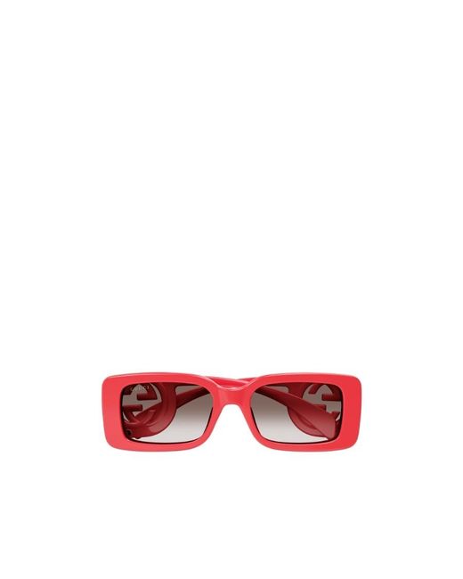 Gucci Red Eyewear Rectangular Frame Sunglasses