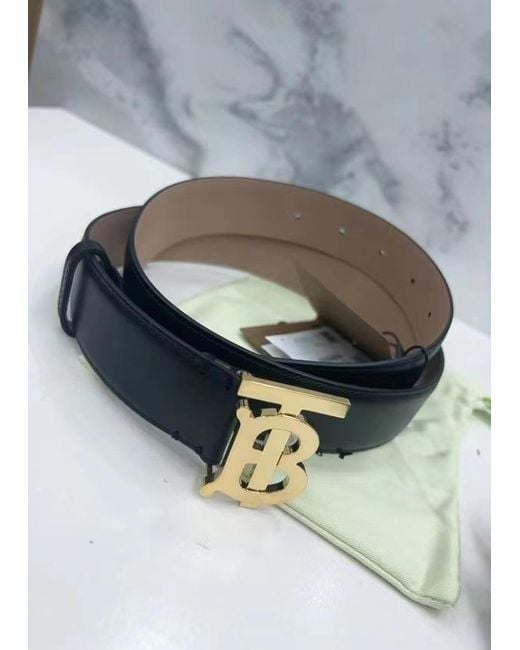 Burberry White Tb Plaque Buckle Belt