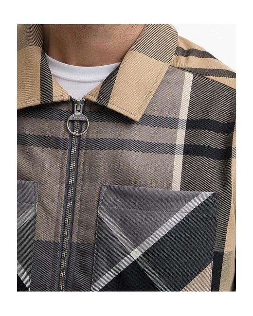 Barbour Gray Plaid Zipper Casual Jacket for men