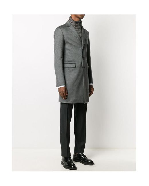 Herno Gray Single-Breasted Layered Coat for men