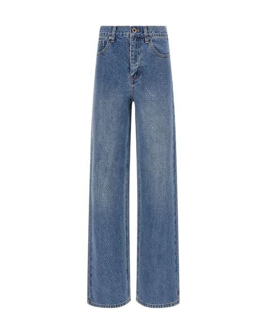 Self-Portrait Blue Embellished Denim Straight Leg Jeans