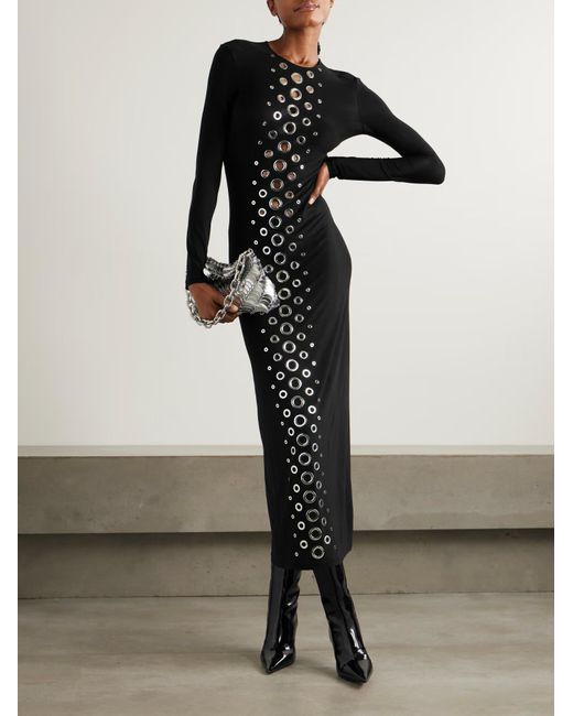 Rabanne Black Semi-Sheer Eyelet Maxi Dress