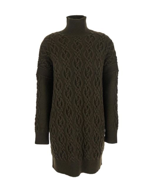 Max Mara Green Turtleneck Knit Dress