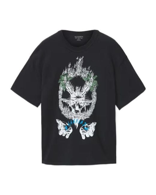 AllSaints Black Palm Ripper Crew-Neck T-Shirt for men