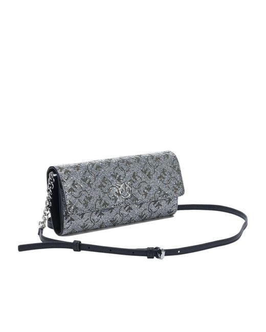 Pinko Gray Logo Plaque Embellished Clutch Bag