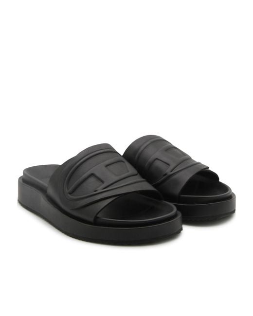 DIESEL Black Sa-Slide D Oval W Logo Embossed Slides for men