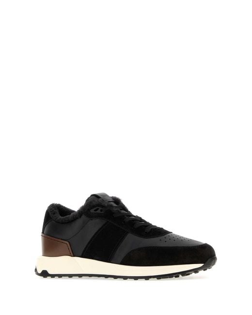 Tod's Black Panelled Shearling Lace-Up Sneakers for men