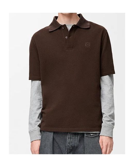 Loewe Brown Embroidered Short-Sleeved Polo Shirt for men