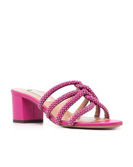 Aquazzura Pink 60Mm Crystal-Embellished Mules