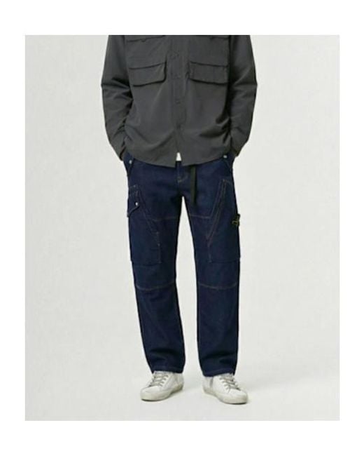 Stone Island Blue Elastic Waist Casual Pants for men