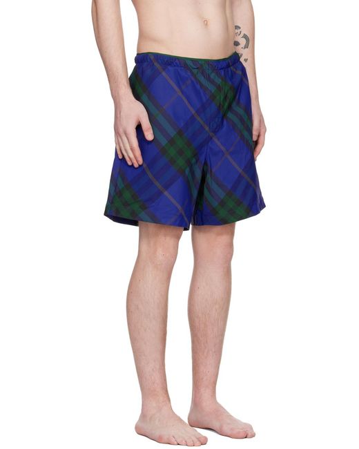 Burberry Blue Checkered Knee-Length Twill Swim Shorts for men