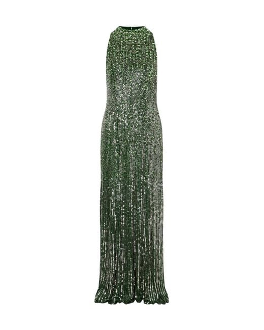 Jenny Packham Green Benue Sequined Mesh Halterneck Gown