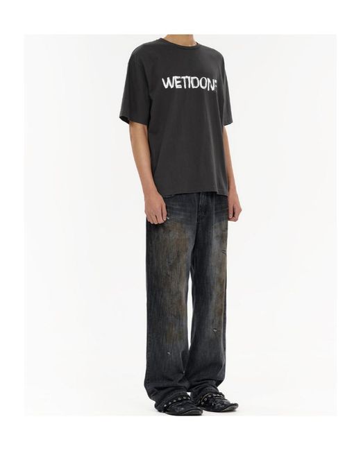 we11done Black Logo-Painted T-Shirt for men