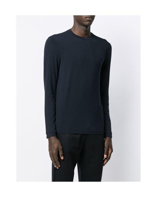 Giorgio Armani Blue Crewneck Long-Sleeved T-Shirt for men